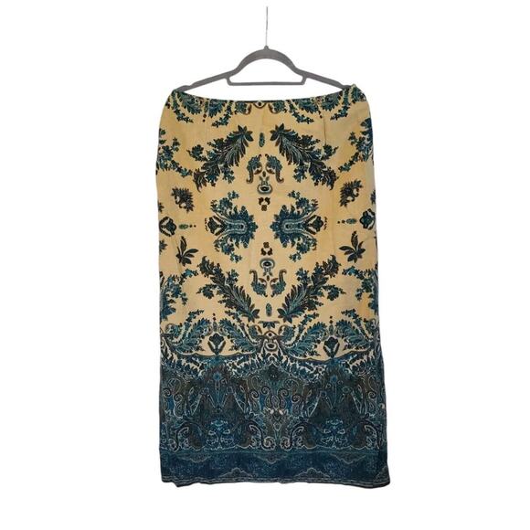 Norton McNaughton Linen Blend Paisley 90s Khaki Blue Maxi Skirt, Size 14 - Picture 1 of 10